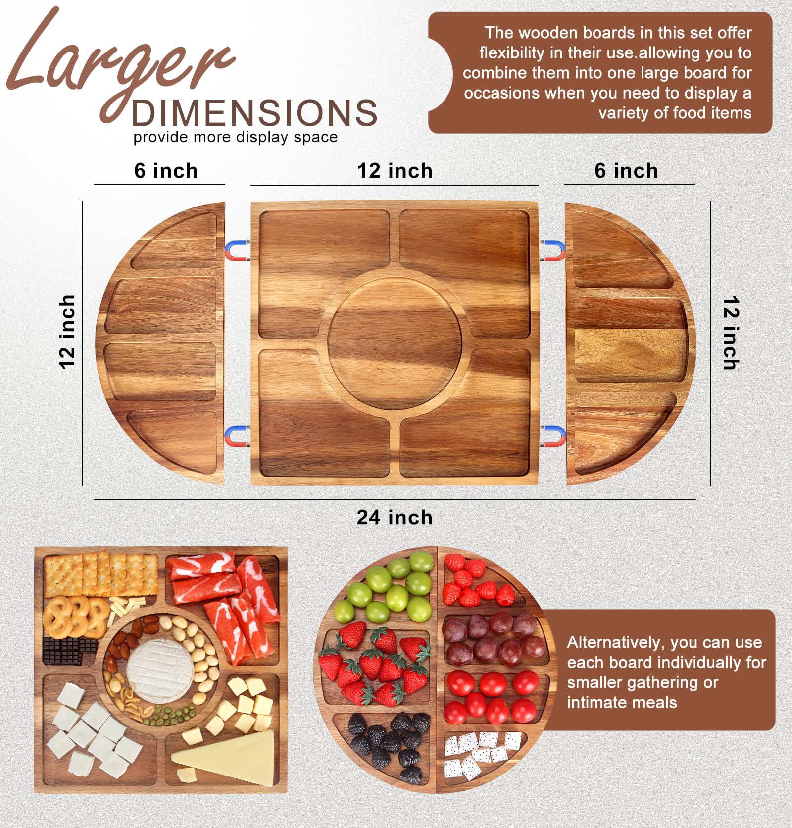 Extra Large Wood Charcuterie Boards Set Gift 24" x 12" Wooden Cheese Board Magnetic Acacia Serving Boards Big Grazing Charcuterie Tray Cheese Meat Platter for Bridal Shower Wedding Housewarming Gifts