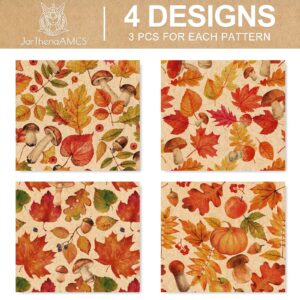 JarThenaAMCS 12 Sheets Fall Kraft Wrapping Paper - Not Roll - Maple Leaves Pumpkin Mushroom Gift Wrap Paper Folded Flat for DIY Craft Autumn Thanksgiving Harvest Party, 19.7 x 27.6 Inch