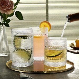 Lumkit Vintage Hobnail Driinking Glasses Set, Glassware Drinking Set of 8, 12 oz Highball Glasses & 10 oz Cocktail Glasses, Tumbler Glasses for Cocktails, Whiskey, Juice, Milk