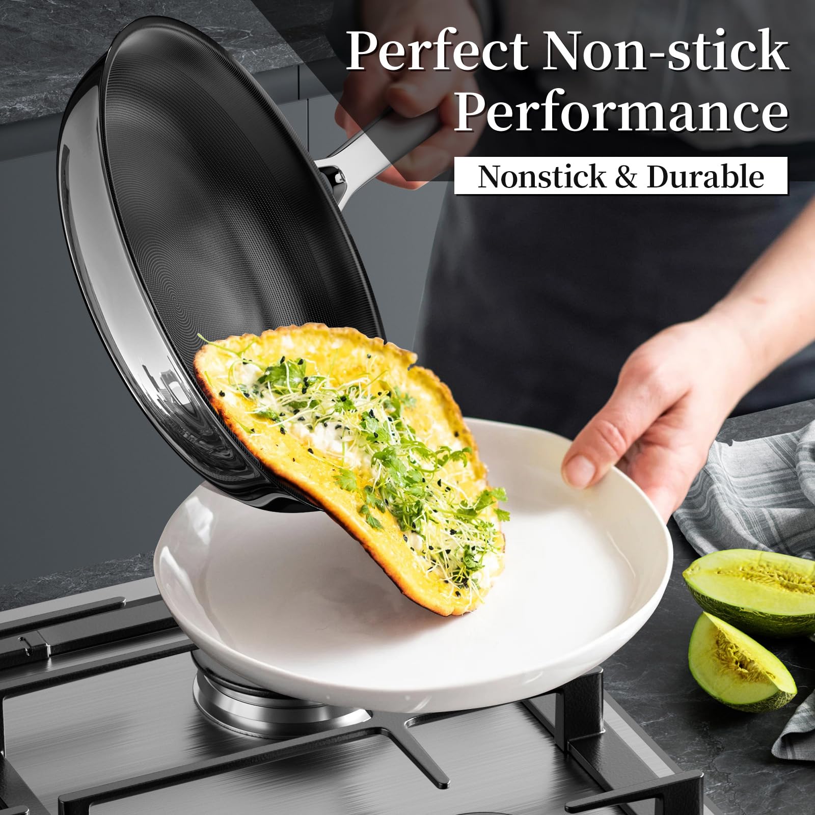 Stainless Steel Frying Pan Set,8inch&9.5inch&11inch Nonstick Ceramic Frying Pan with Lid Non Toxic Healthy Ceramics Egg Pan Omelet Pans,Kitchen Cooking Pan Compatible W/All Cooktops PFOA Free