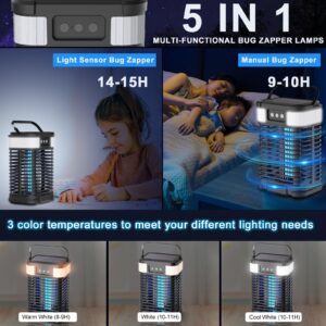 Solar Bug Zapper Outdoor Waterproof, Mosquito Zapper 2 in 1 Portable & Rechargeable Pest Control with 4000mAh Battery & LED Night Light, 4200V Electric Fly Zapper for Home, Patio, Backyard (Black)