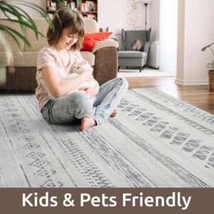 AMOAMI 5x7 Area Rugs for Living Room Rug, Soft Boho Machine Washable Rugs for Bedroom Rug Non Slip Large Living Room Carpet Modern Grey Distressed Neutral Rugs for Playroom Office Dining Room Rug