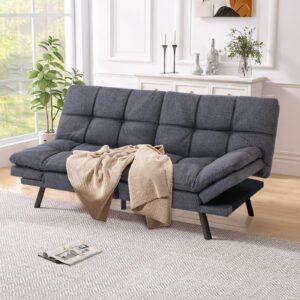 erdoru convertible memory foam futon sofa bed couch,linen fabric futon sofa couch,sleeper futons sofa bed,small splitback modern loveseat sofa bed for living room,office,apartment,deep grey