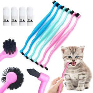 penvinoo dual sided cat toothbrush, finger toothbrush with micro head for small to large dogs & cats (black, small round)