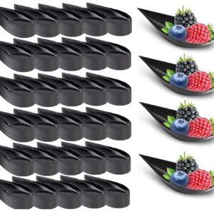 LSR Loreso 240 Count Tear Drop Appetizer Plastic Spoons, Black for Serving Desserts, Cakes, Hors d'oeuvres, Small Portion Tasting, Reusable - Black 240CT