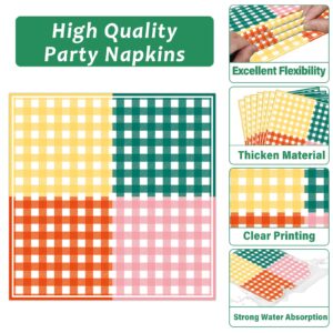 Lonfliness 96 Pcs Camp Gingham Paper Plates and Napkins Gingham Checkered Bachelorette Party Supplies Gingham Birthday Tableware Set Plaid Camping Themed Summer Party Favors Baby Bridal Shower Decor