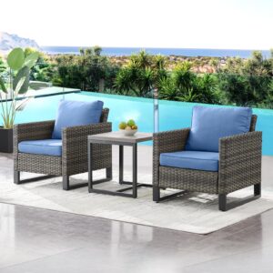 HUMMUH Patio Chairs Set of 2 PE Wicker Outdoor Dining Chairs High Back Deep Seating Porch Chairs with 4inch Seat Cushions