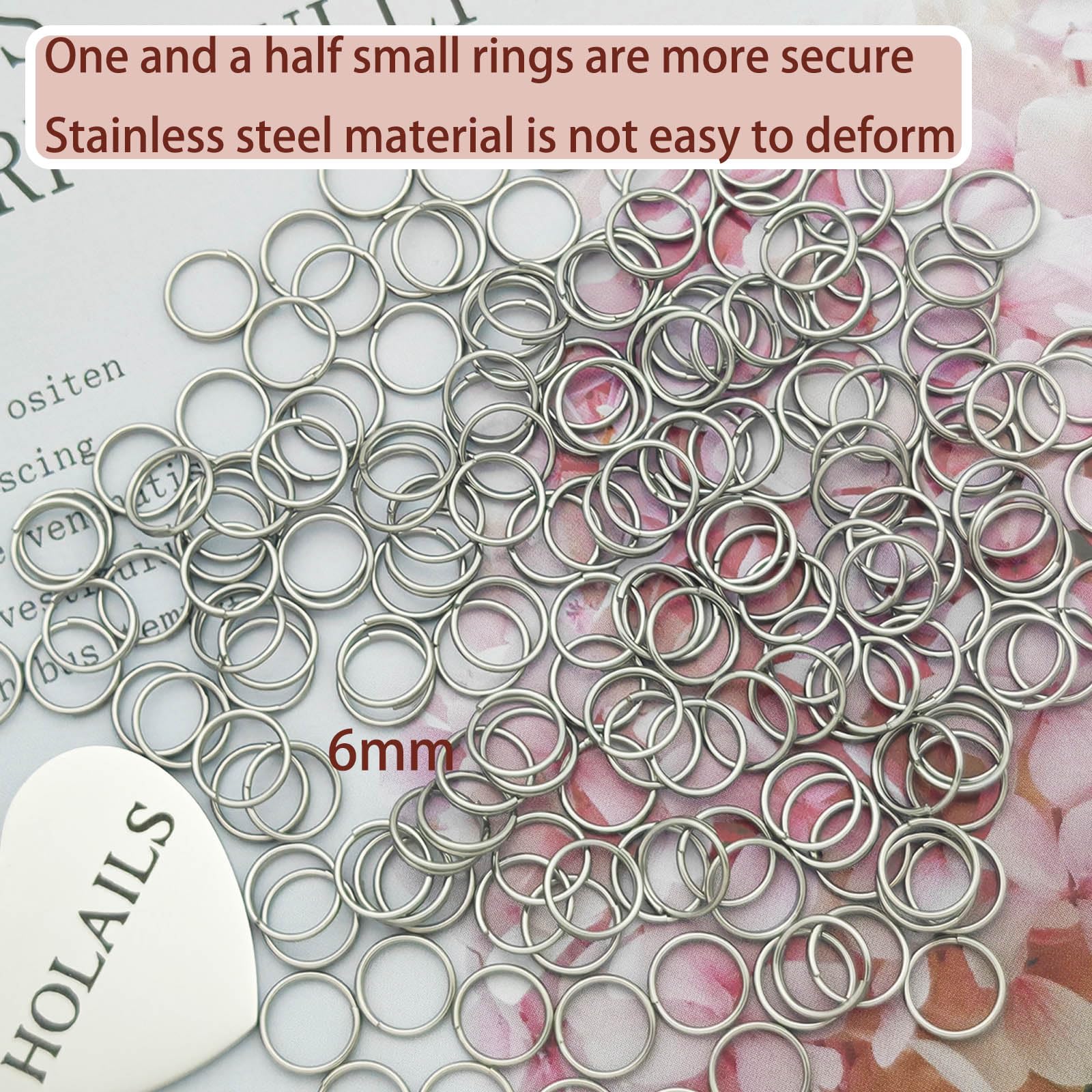 HOLAILS 100PCS Small Key Rings Stainless Steel Split Rings Mini Metal Ring Functions on connectors for or Jewelry Making and Keychain Rins(0.24 inches, Silver)