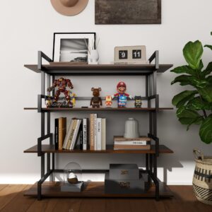 JOIN IRON 4-Tier Modern Industrial Ladder Bookshelf, Rustic Wood and Metal Shelving Unit with Ample Storage, Sturdy Display Rack for Home, Office, and Living Room Decor