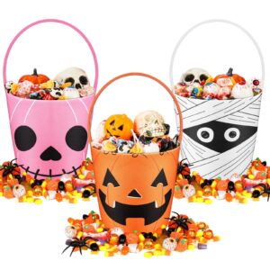 bbto 3 pieces halloween trick or treat bucket candy basket canvas halloween party tote bags goody bucket for kids halloween party supplies (halloween cute face)