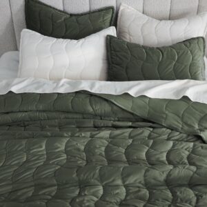 palassio Luxury Olive Green Velvet Twin Size Quilt Bedding Set with 1 Pillow Sham, Christmas Soft Cloud Cozy Warm Bedspread Coverlet for Kids, Lightweight Crushed Comforter for All Season