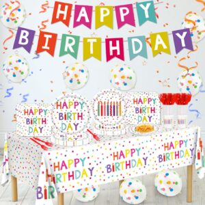 Birthday Party Decorations, 138Pcs Polka Dots Happy Birthday Party Supplies-Serves 24 with Birthday Plates and Napkins Birthday Banner Tablecloth for Boys Girls Birthday Party Decorations