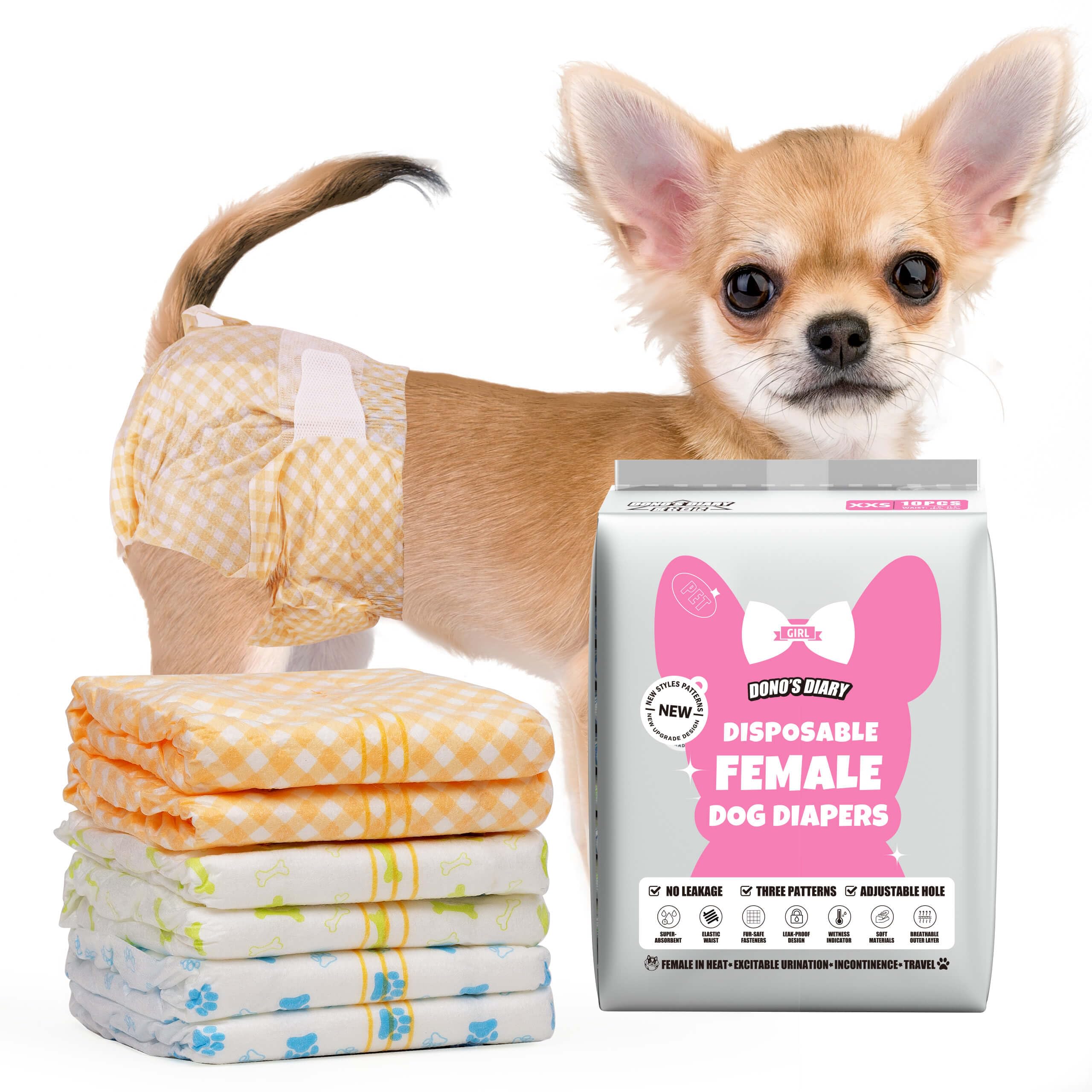 Dono Dog and Cat Diapers Female-60PCS, Disposable Female Dog Period Diapers for Heart with Wetness Indicator, Super Absorbent Doggie Puppy Diapers Female for XXS,Small Medium Large Dogs