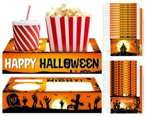 qoubai 32pcs halloween party supplies movie night paper snacks boxes halloween movie theater snack tray party decorations movie popcorn drink holder set for halloween birthday trick or treat party