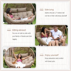 BULEXYARD Double PE Wicker Stationary Egg Chair with Legs Patio 2 Person Loveseat Chair Indoor Outdoor Oversized PE Rattan Lounge Chair for Garden Balcony (Brown/Brown, Double Egg Chair with Ottoman)