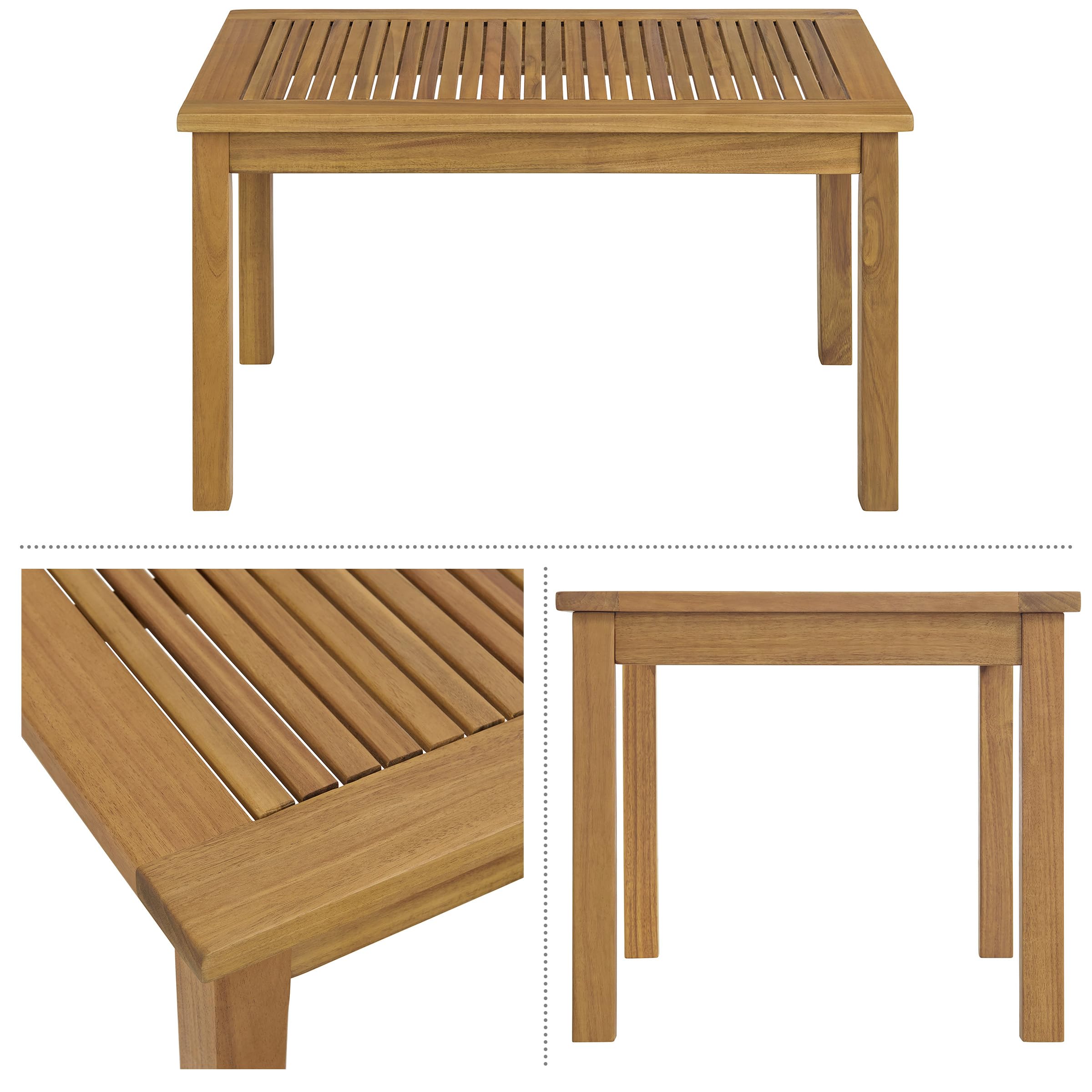 Okemo Outdoor Coffee Table - Weather-Resistant Acacia Wood Slotted Table - Outdoor Furniture for Patio, Porch, Deck, or Poolside