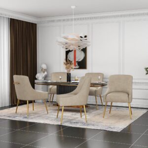 Dining Room Chair Faux Leather Vanity Chairs Set of 2 Mid-Century with Metal Legs Upholstered PU Leather Luxury Accent Chairs Living Room Restaurant