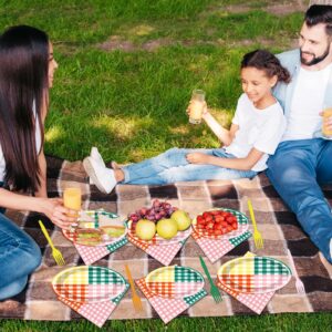 Lonfliness 96 Pcs Camp Gingham Paper Plates and Napkins Gingham Checkered Bachelorette Party Supplies Gingham Birthday Tableware Set Plaid Camping Themed Summer Party Favors Baby Bridal Shower Decor