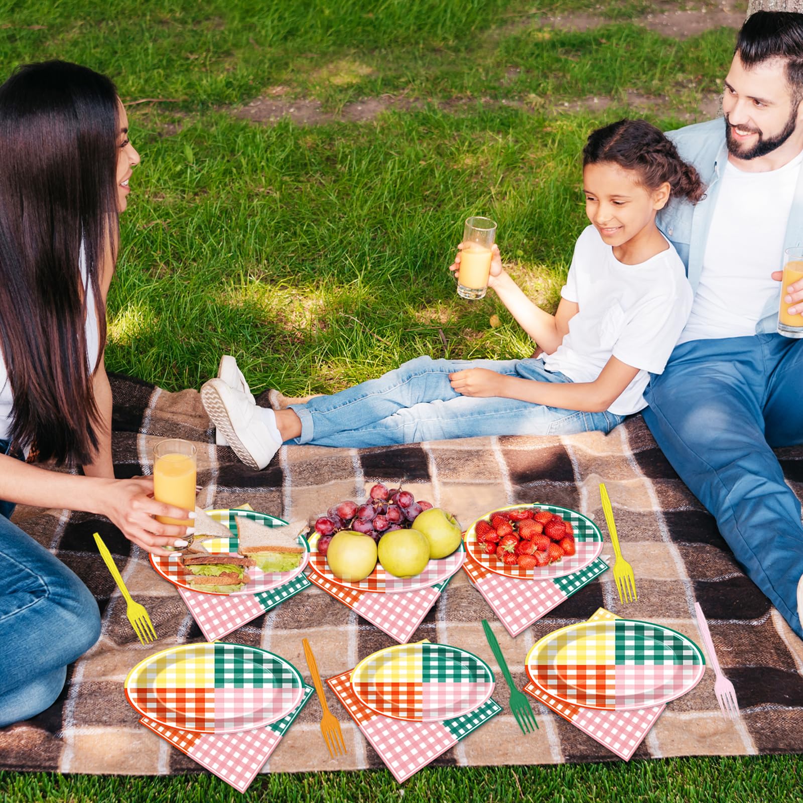 Lonfliness 96 Pcs Camp Gingham Paper Plates and Napkins Gingham Checkered Bachelorette Party Supplies Gingham Birthday Tableware Set Plaid Camping Themed Summer Party Favors Baby Bridal Shower Decor