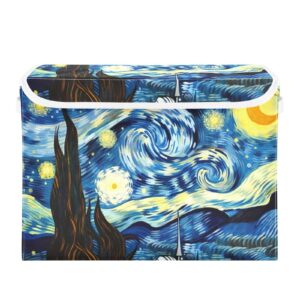 KJIZMO Starry Night Van Gogh Storage Bin with Lid and Handle, Collapsible Organizer Basket for Toys, Laundry, Closet, Bedroom - 16.5x12.6x11.8 In