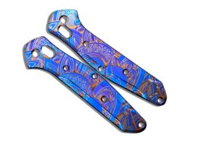 flamed sunrise heat ano engraved titanium scales for benchmade 940 osborne