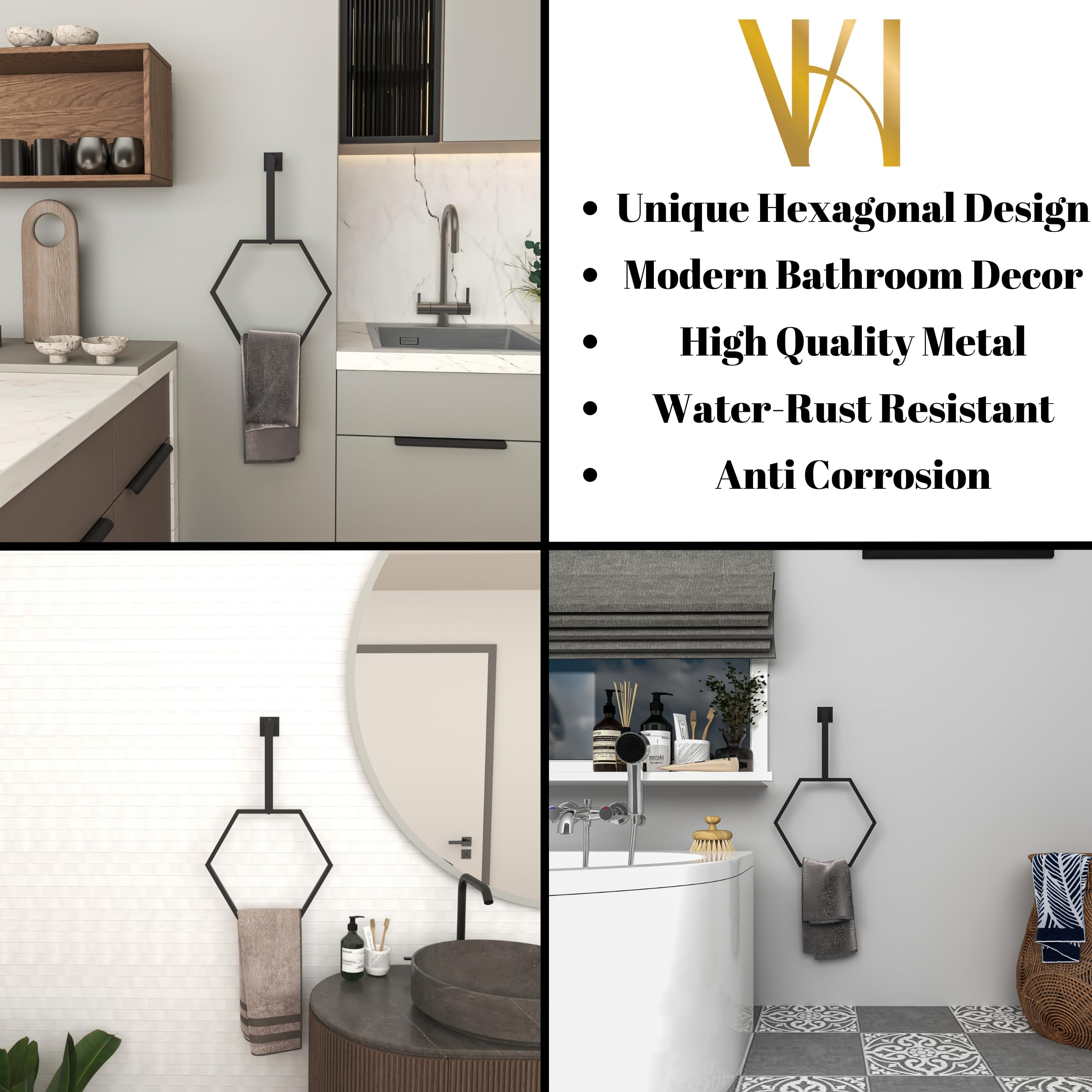 Unique Hexagonal Towel Rack Wall Mounted for Bathroom, Metal Hexagonal Towel Holder, Modern Hand Towel Ring, Elegant Bathroom Decor, Space-Saving Towel Hanger, Kitchen Towel Rack