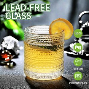 Lumkit Vintage Hobnail Driinking Glasses Set, Glassware Drinking Set of 8, 12 oz Highball Glasses & 10 oz Cocktail Glasses, Tumbler Glasses for Cocktails, Whiskey, Juice, Milk