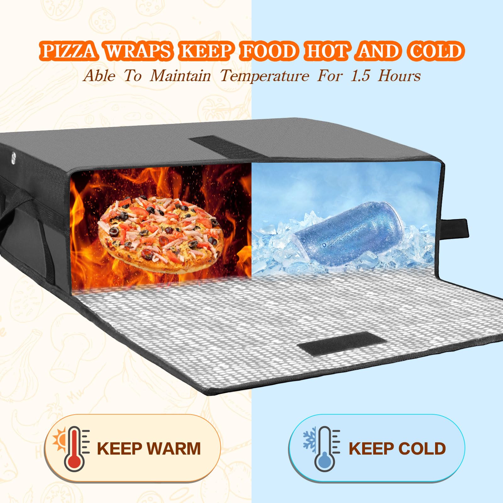 MHBAC Pizza Bags for Delivery, 20 x 20 x 6 inch Pizza Delivery Bag for Doordash, Pizza Warmer Bags Insulated Pizza Bags for Personal and Professional, Insulated Grocery and Cooler Bags