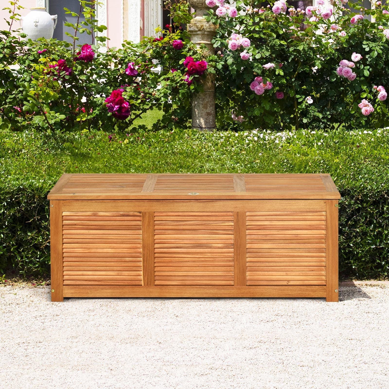 RELAX4LIFE Deck Box Acacia Wood - 47 Gallon Backyard Storage Bin Container for Patio Furniture Cushions, Pillows, Garden Tools, Pool Accessories, Wooden Porch Bench, Indoor Outdoor Storage Box