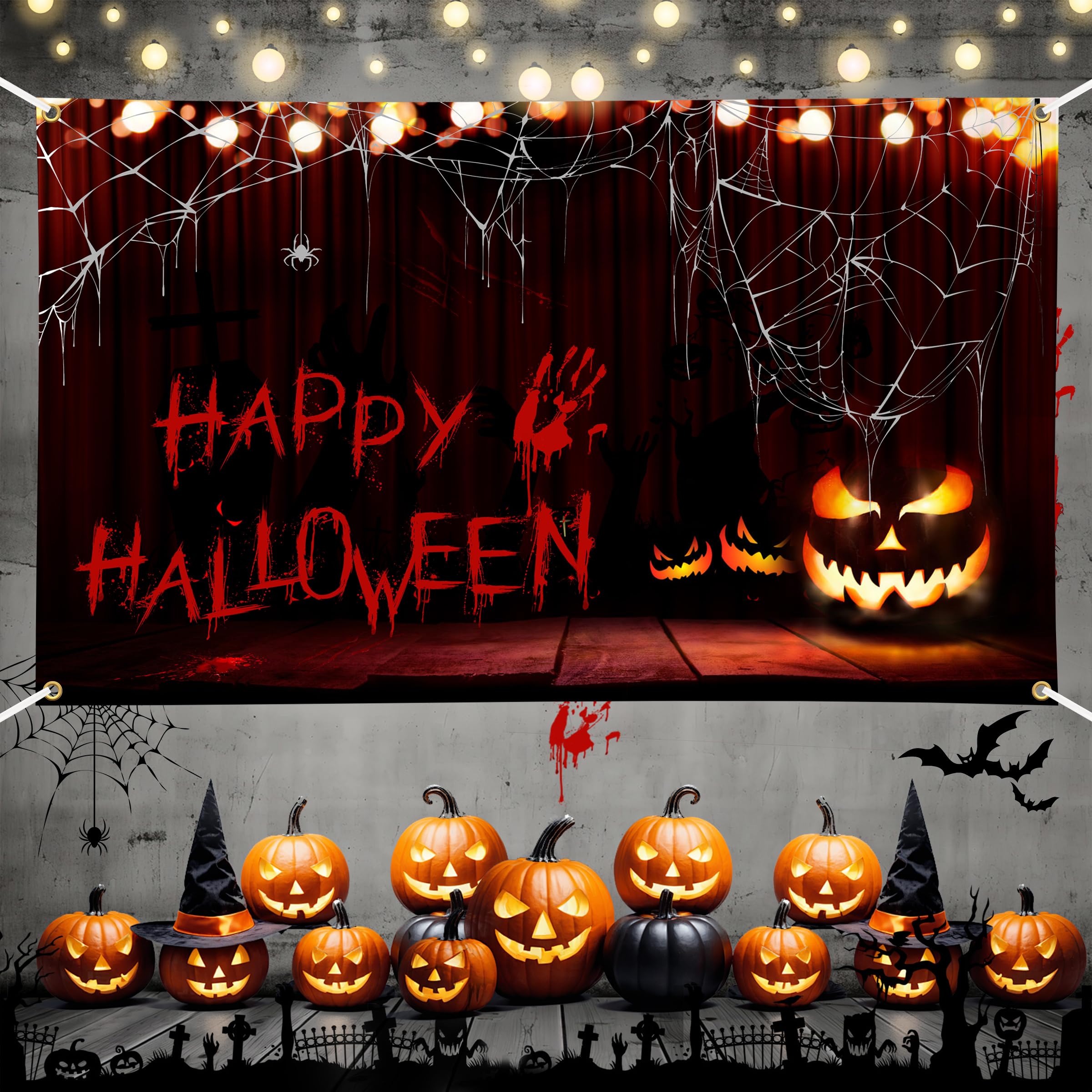 KJQJLY Happy Halloween Banner Large 72x44 Inch Pumpkin Happy Halloween Backdrop for Halloween Party Decorations Photo Booth Background Scary Halloween Backdrops for Photography