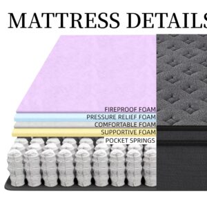 MRH Mattress, 12 Inch Euro Top Mattress in a Box,Memory Foam Hybrid Mattresswith Individually Pocket Springs,Med，Pure Black (Pure Black, King (U.S. Standard)), PM2404