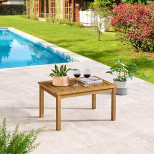 Okemo Outdoor Coffee Table - Weather-Resistant Acacia Wood Slotted Table - Outdoor Furniture for Patio, Porch, Deck, or Poolside