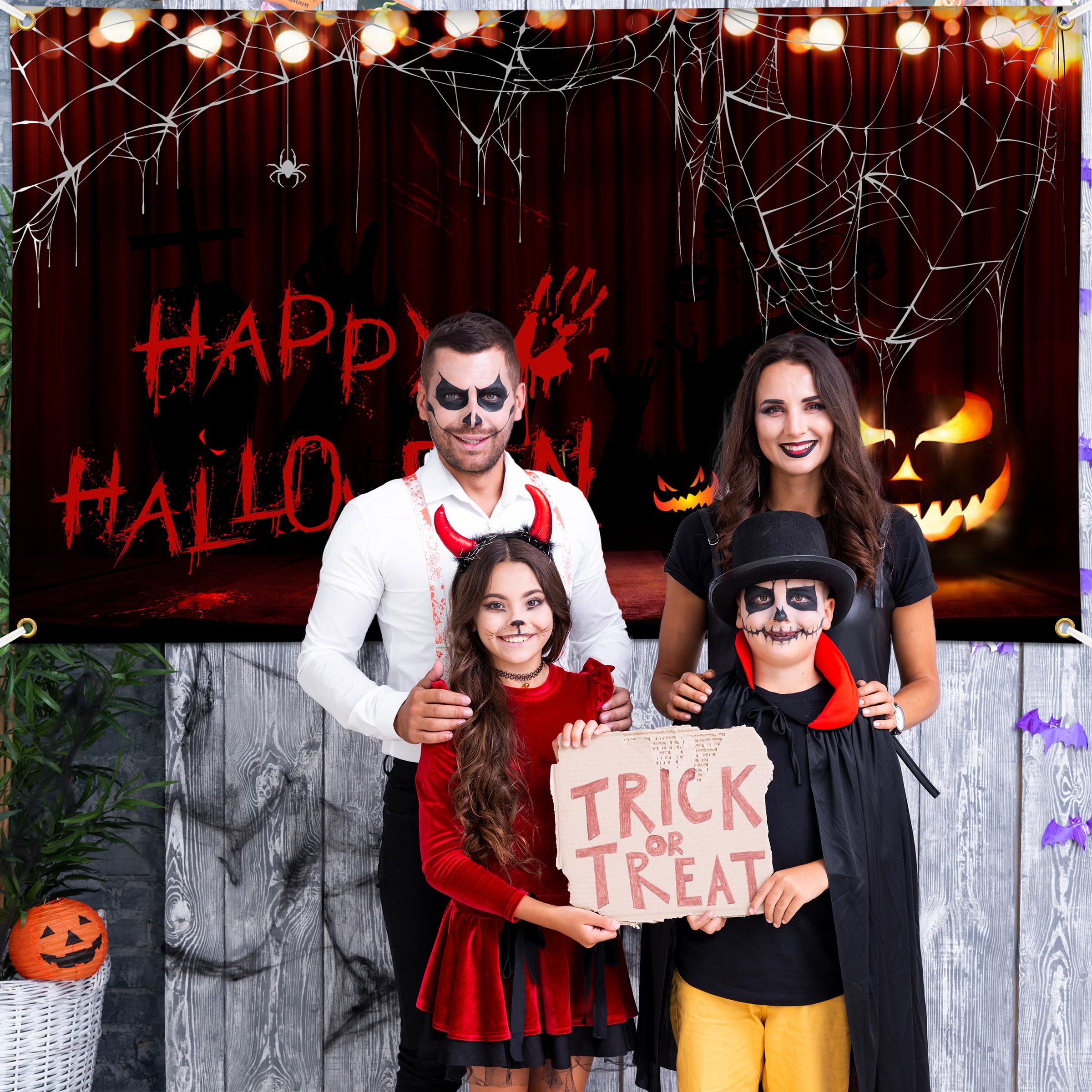 KJQJLY Happy Halloween Banner Large 72x44 Inch Pumpkin Happy Halloween Backdrop for Halloween Party Decorations Photo Booth Background Scary Halloween Backdrops for Photography