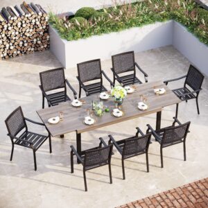 sophia & william patio table and chairs set, outdoor dining set for 8, 9 piece metal patio furniture, 99" expandable rectangular table with wood-like tabletop(beehive)