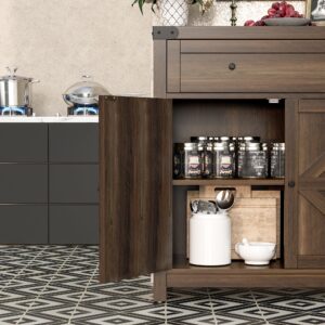 Flamaker Sideboard Buffet Cabinet with Storage, Farmhouse Coffee Bar Cabinet with 1 Drawer and 2 Barn Doors, Barn Door Console Table, Storage Cabinet for Kitchen, Dining Room, Entryway (Brown)