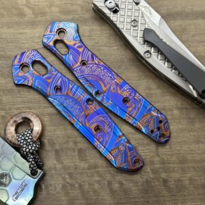 Flamed SUNRISE heat ano engraved Titanium Scales for Benchmade 940 Osborne