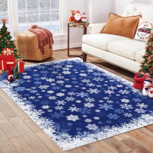 caromio christmas rug 4x6 blue area rug machine washable living room carpet xmas decor accent area rug non slip low pile soft rug for dining room, blue