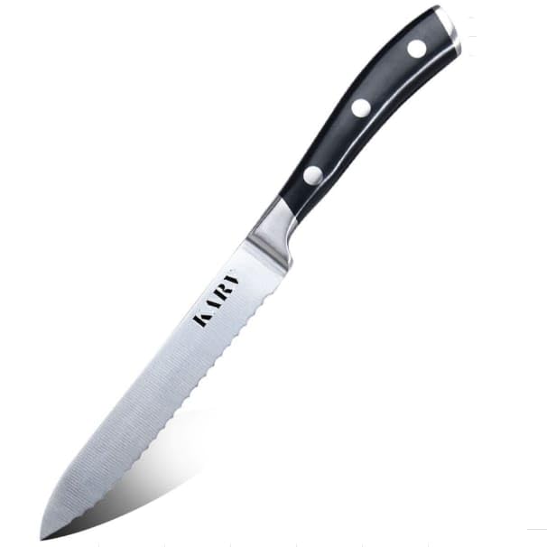 Karv Serrated Kitchen Knife - 5 Inch High Carbon Stainless Steel Full Tang Premium Steak Knife - Knife for Bread, Tomato, Steak and Everyday Kitchen Use