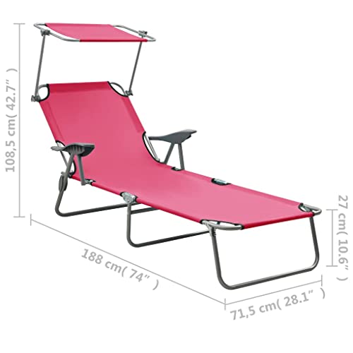 KCCLVER Sun Lounger with Canopy Steel Pink,Premium Patio Sun Lounger with Canopy for Ultimate Relaxation Outdoor Furniture, Sun Loungers