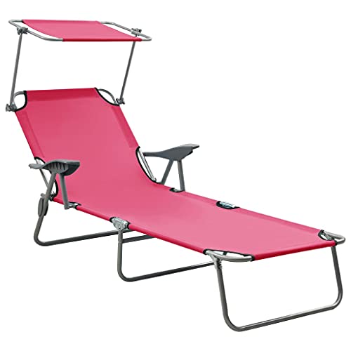 KCCLVER Sun Lounger with Canopy Steel Pink,Premium Patio Sun Lounger with Canopy for Ultimate Relaxation Outdoor Furniture, Sun Loungers