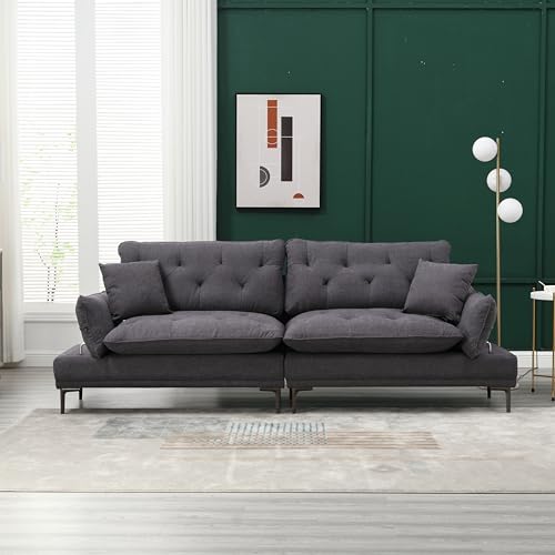 Overstuffed Tufted Upholstered Couch Cloud Futon Sofa Bed,Modern Adjustable Armrests 3 Seaters Loveseat Sofa&Couch Convertible Sleeper Sofabed for Home Office Apartment Living Room