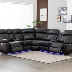 Kingway Inc Rexon Power Recliner Sectional Living Room Sofa Set with speaker,LED and USB port, Brown