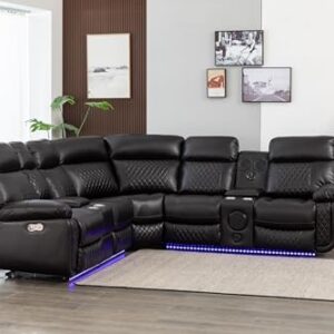 Kingway Inc Rexon Power Recliner Sectional Living Room Sofa Set with speaker,LED and USB port, Brown