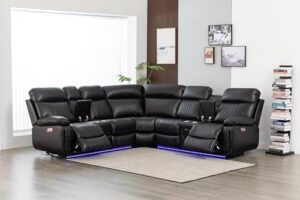 kingway inc rexon power recliner sectional living room sofa set with speaker,led and usb port, brown