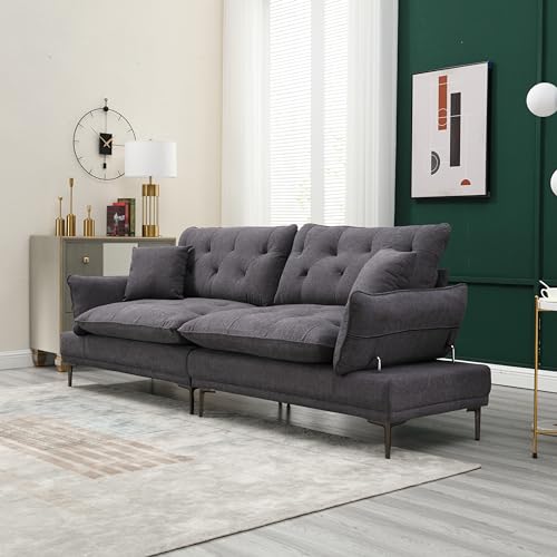 Overstuffed Tufted Upholstered Couch Cloud Futon Sofa Bed,Modern Adjustable Armrests 3 Seaters Loveseat Sofa&Couch Convertible Sleeper Sofabed for Home Office Apartment Living Room