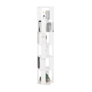 FRITHJILL 360° Rotating Bookshelf, 6-Tier Modern Display Shelf with Acrylic Plates, White Corner Storage Rack for Home Office - Space-Saving Organizer for Books, Plants, Decor