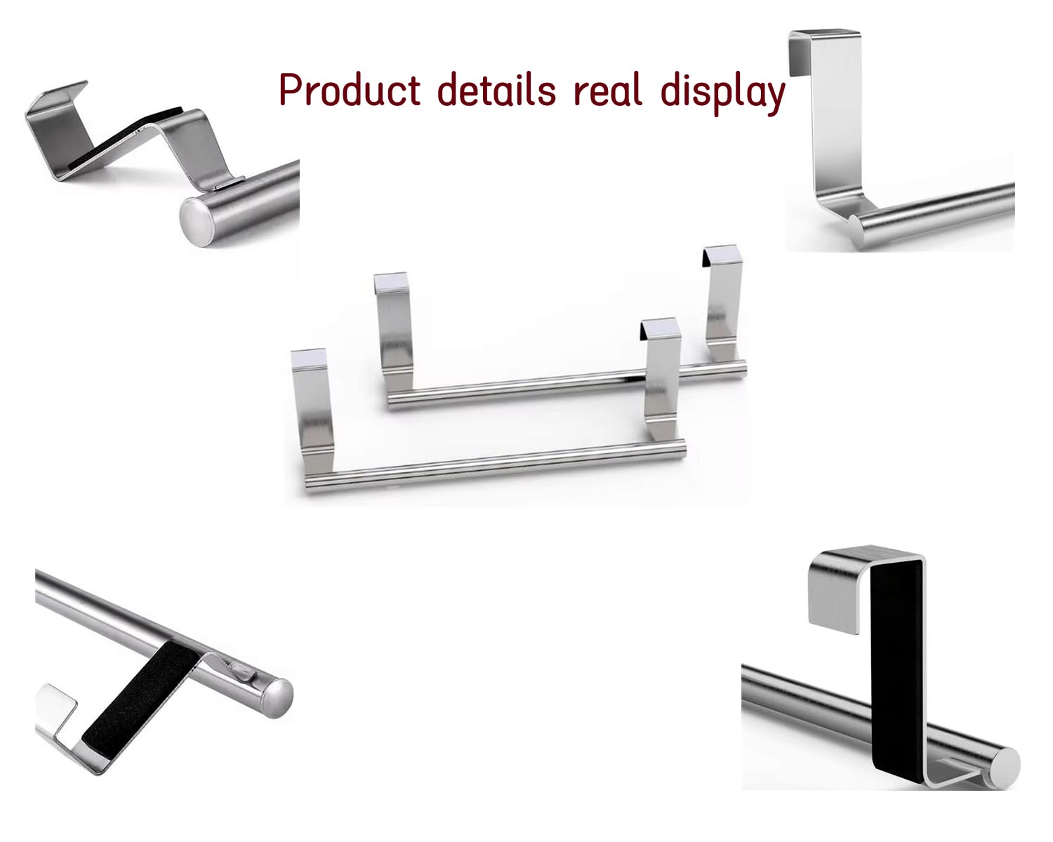 RUIBAOLY Stainless Steel Over Door Towel Rack Bar Holders for Universal Fit on Over Cabinet Cupboard Doors ，9.2" Wide - 2 Pack(Silver)