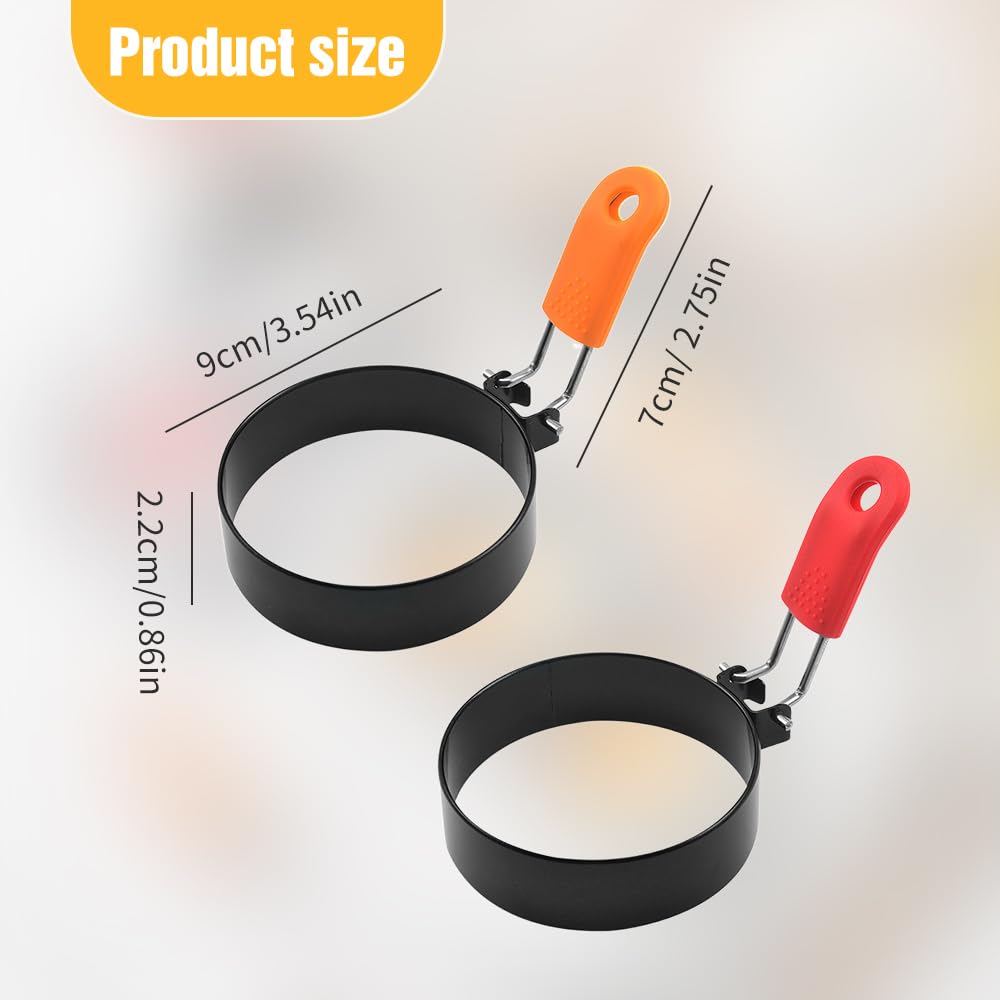 Egg Rings for Frying, 2024 New Stainless Steel Fried Egg Molds Round Egg Cooker Ring, Pancake Mold Griddle Frying Egg with Silicone Handle Non-Stick Egg Patty Maker for Breakfast (Orange, 4PCS)