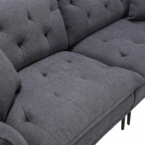 Overstuffed Tufted Upholstered Couch Cloud Futon Sofa Bed,Modern Adjustable Armrests 3 Seaters Loveseat Sofa&Couch Convertible Sleeper Sofabed for Home Office Apartment Living Room