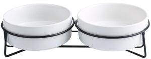 cutenest elevated dog bowl iron frame 6-inch ceramic dog or cat food and water bowls dual feeder for adult cat or medium dog, non-slip base (double bowl with stand - white, 6“)